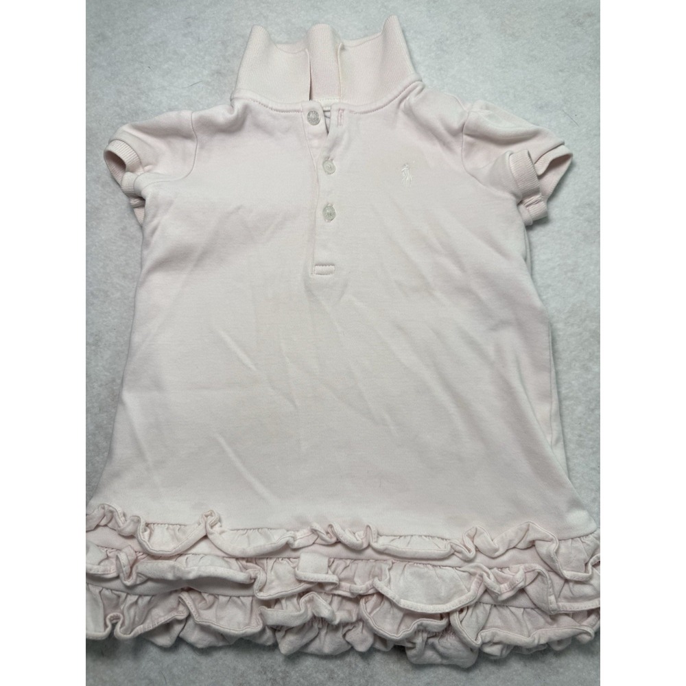 Ralph Lauren Baby Girls 12M Pink Polo Dress Ruffle Hem Short Sleeve Cotton